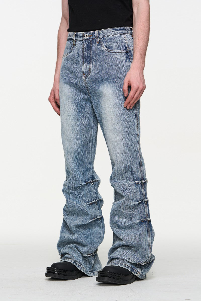 Washed Bamboo Pleat Misaligned Jeans