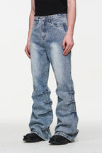 Washed Bamboo Pleat Misaligned Jeans