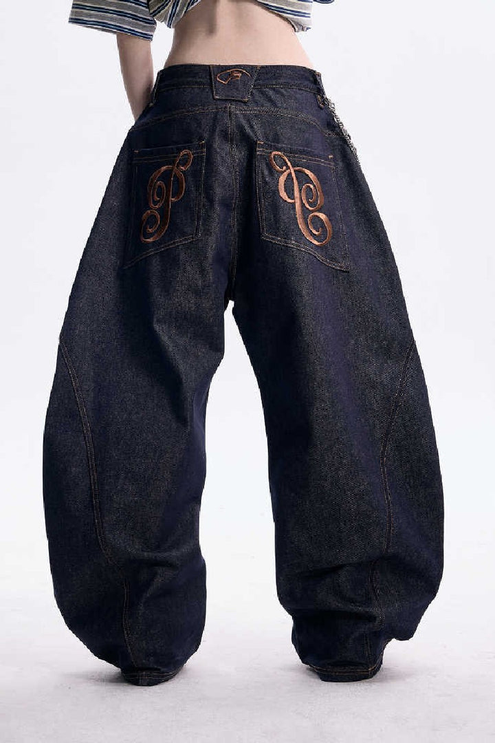 Contrast Stitch Wide Leg Jeans
