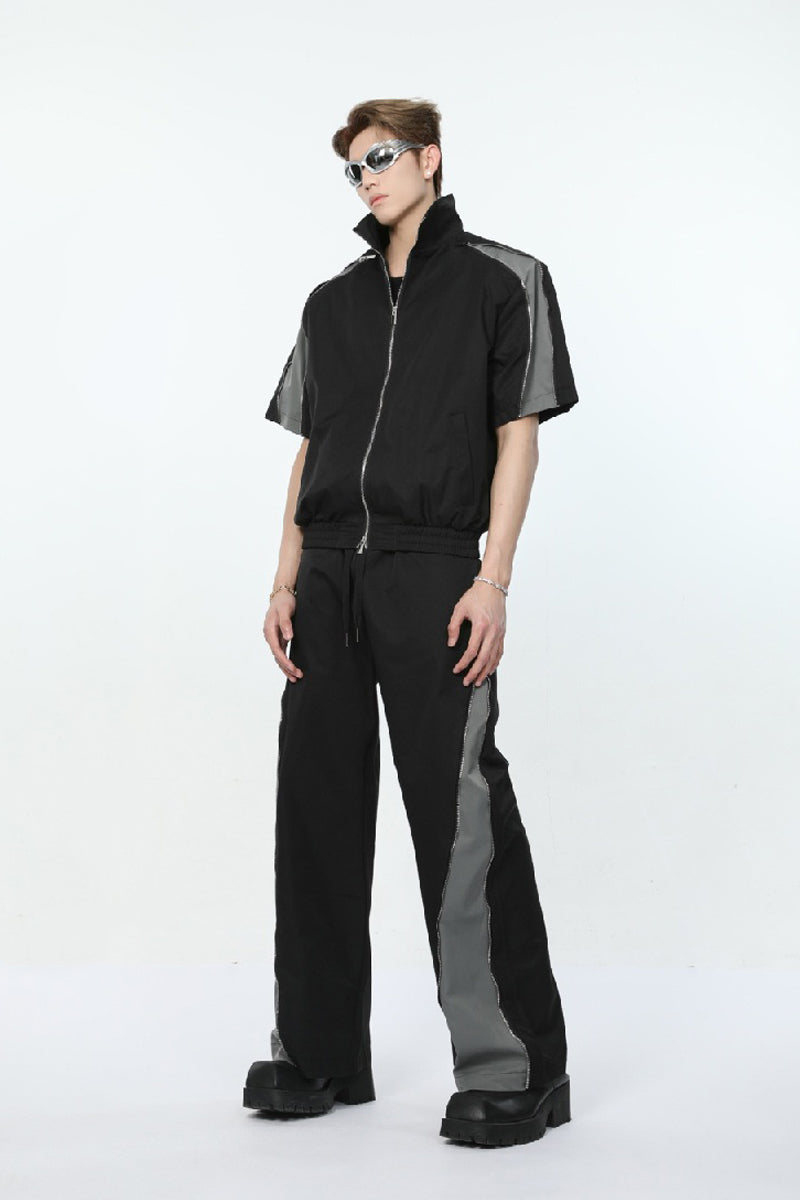 Colorblock Zip-Up Drawstring Pants