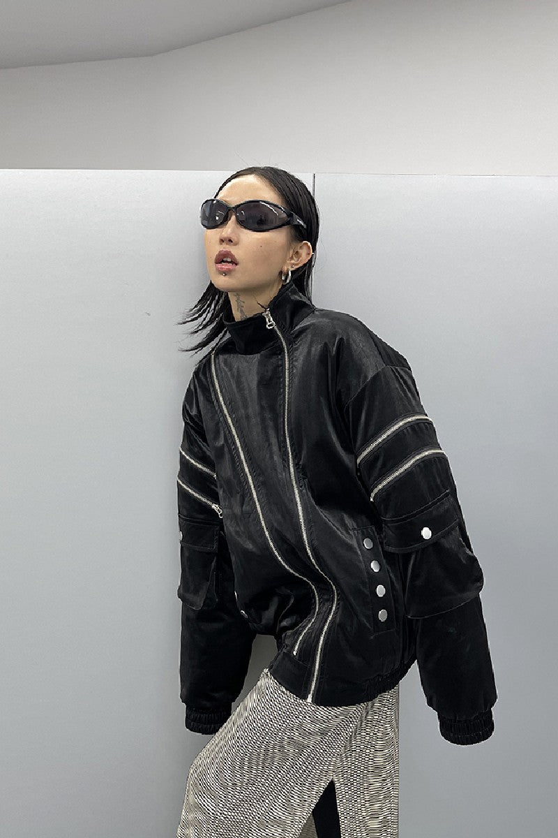Leather Padded Zip-Up Jacket