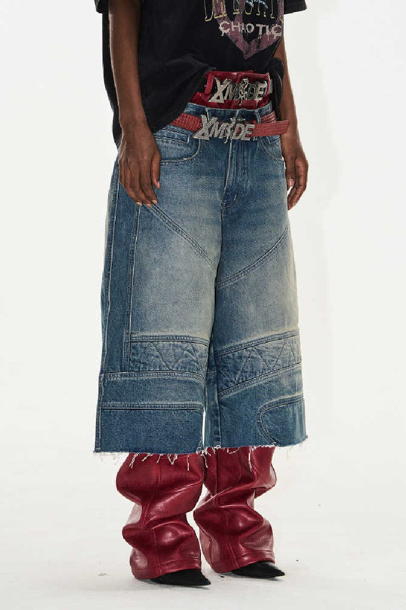 Washed Biker Raw Shorts