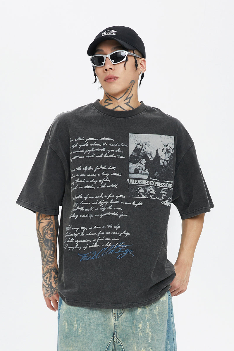 Washed Picture Print Couple Tee