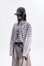 Striped Layered Longsleeve Polo Tee