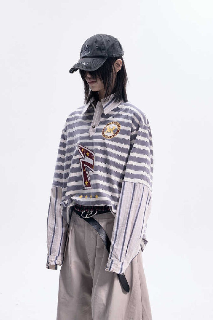 Striped Layered Longsleeve Polo Tee