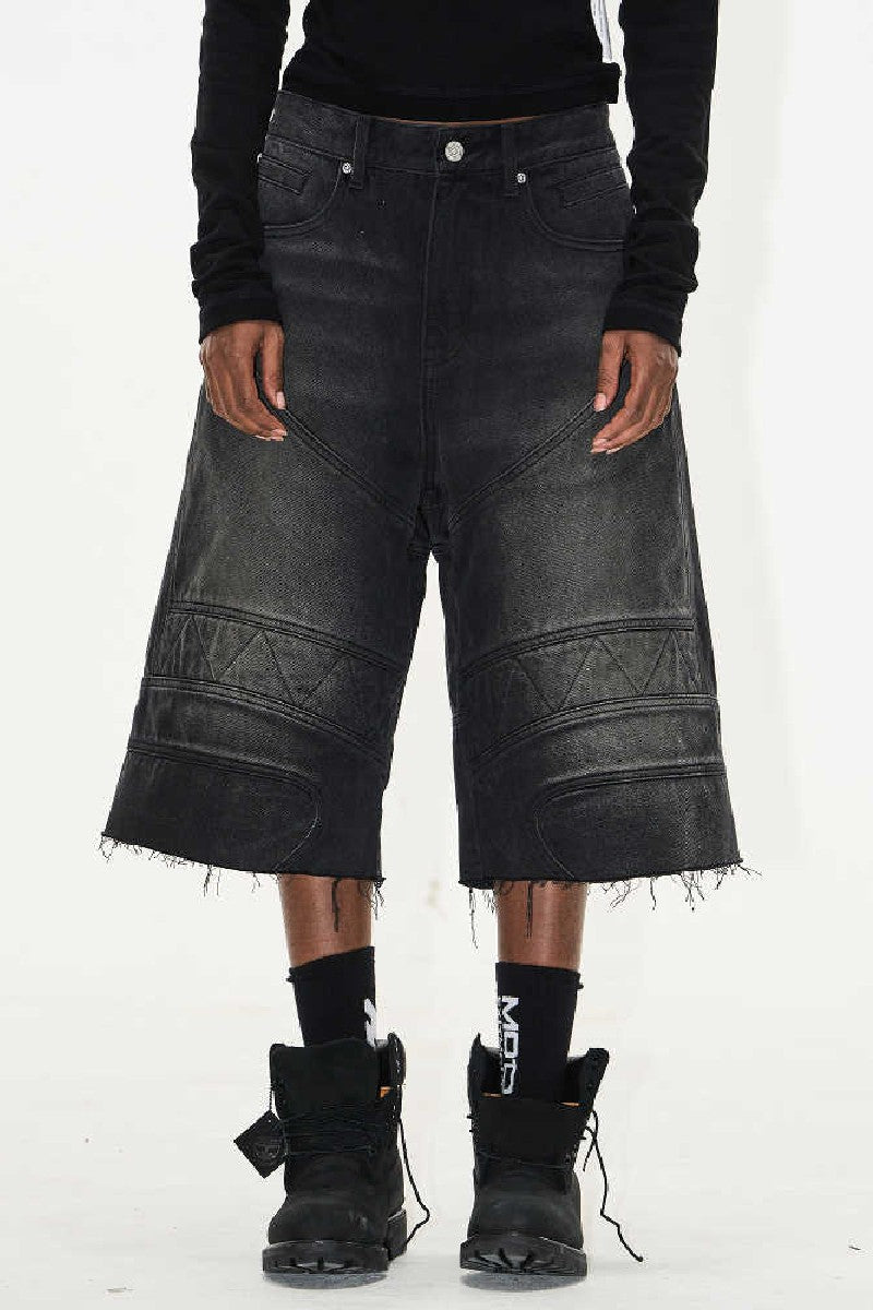 Washed Biker Raw Shorts