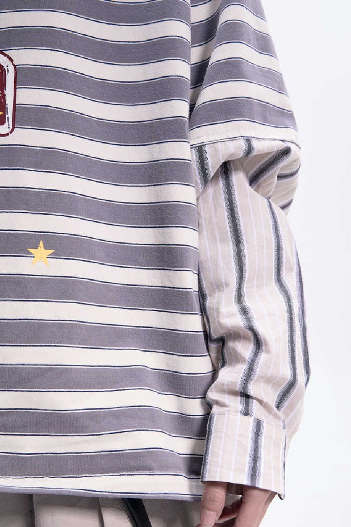 Striped Layered Longsleeve Polo Tee