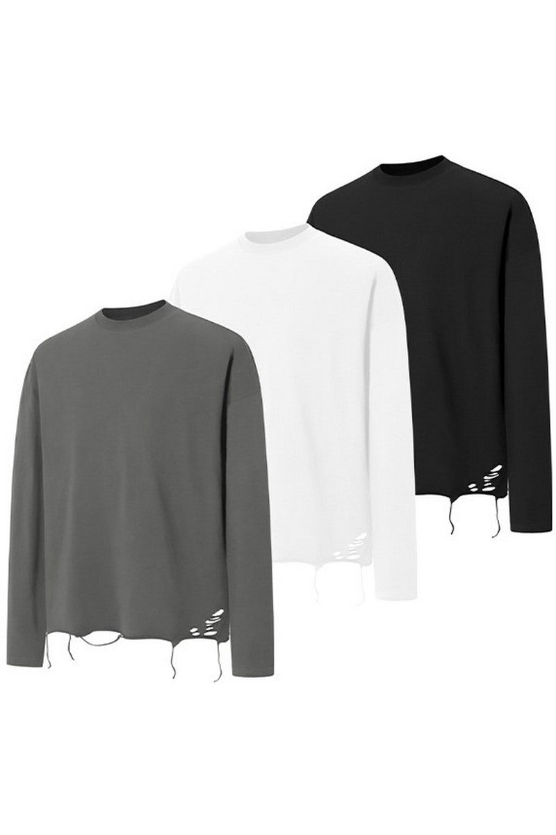 Distressed Cotton Long Sleeve