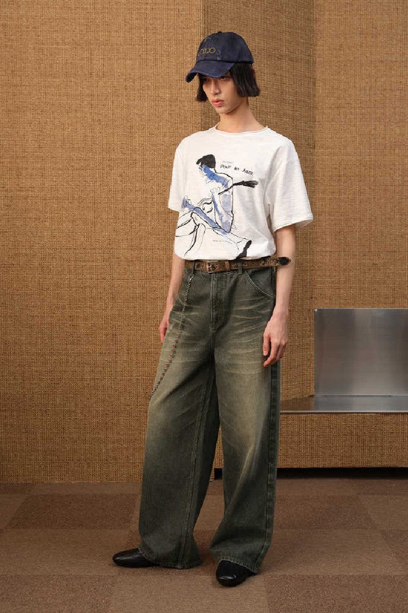 Faded Green Straight Jeans