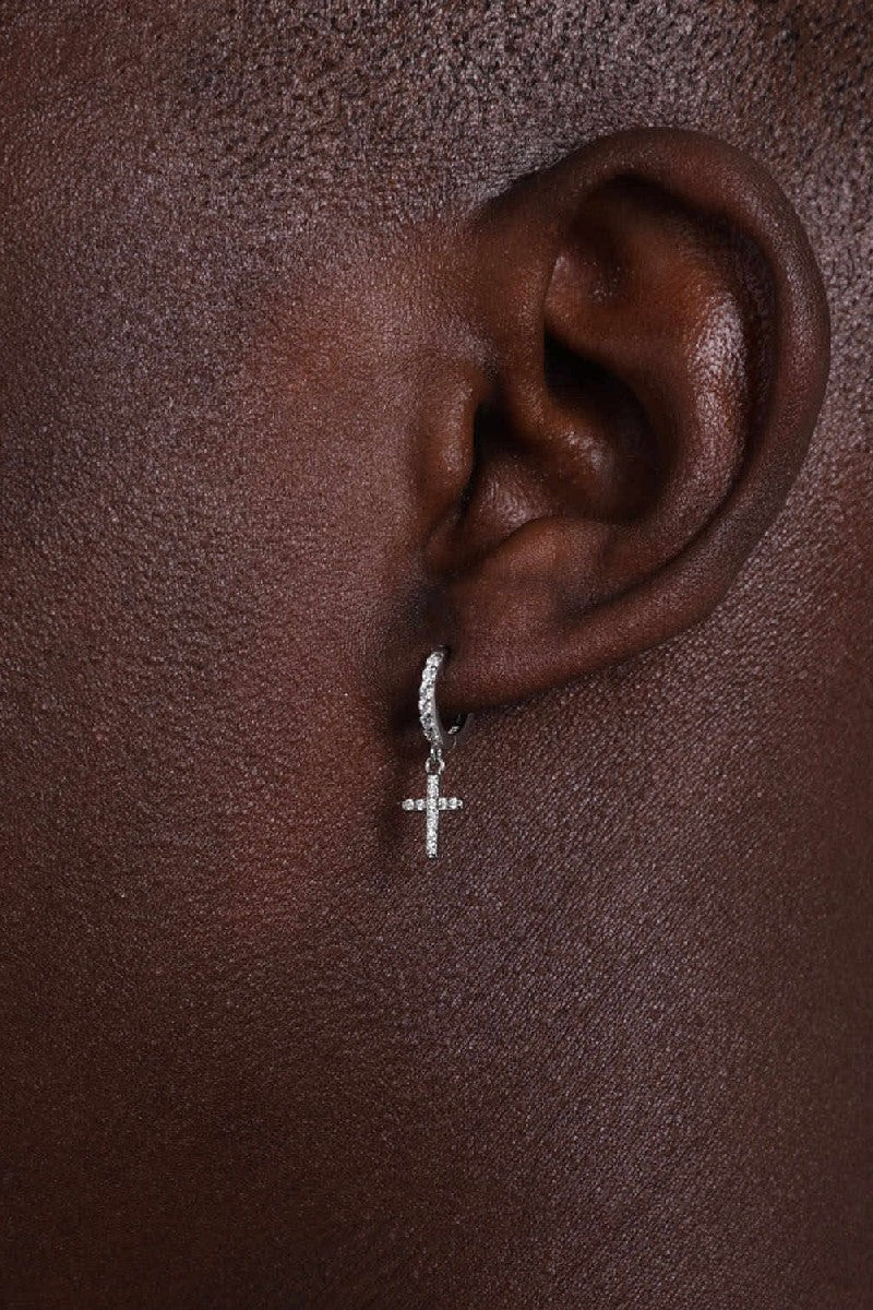 Diamond Cross Hoop Earrings