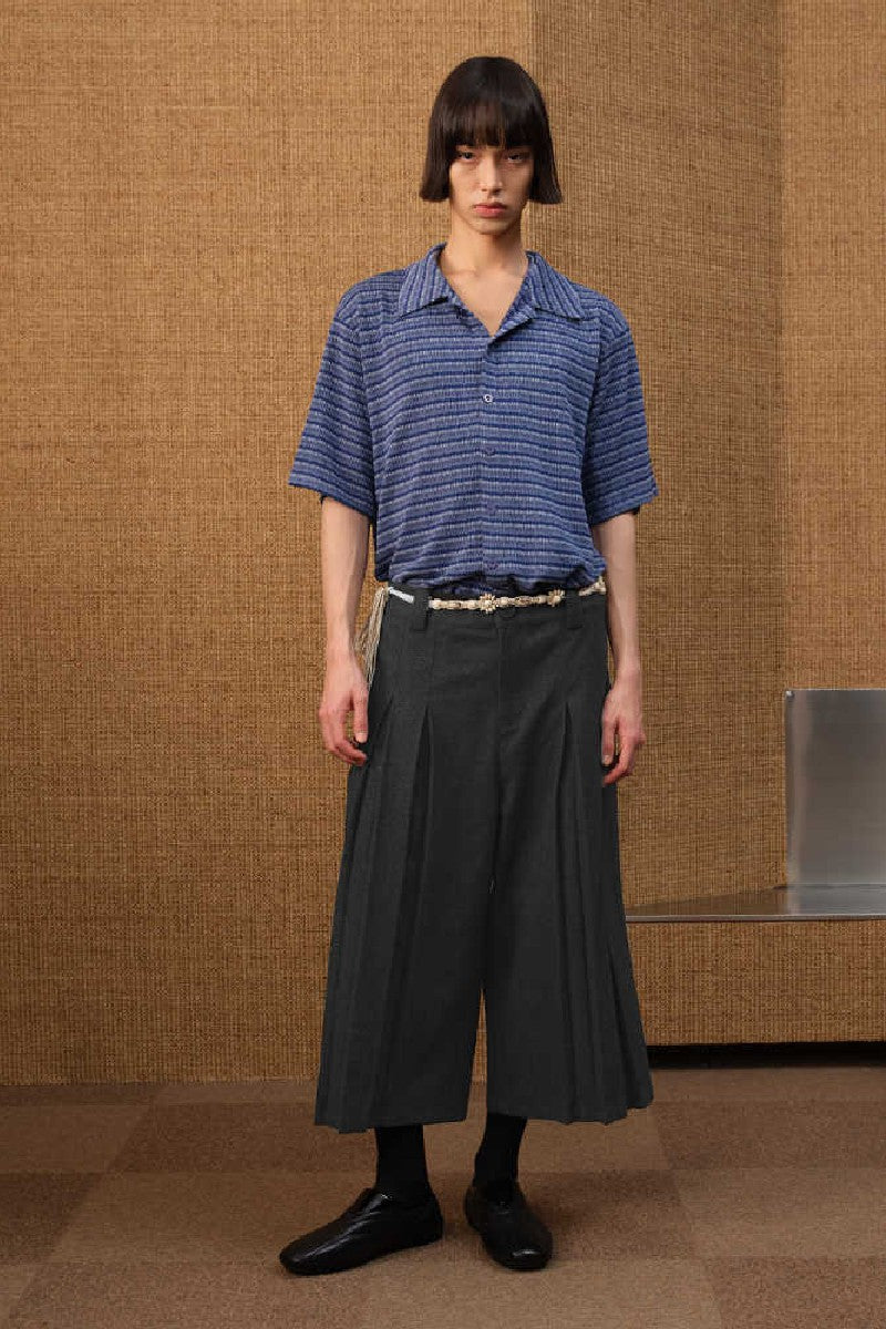 Pleated Cropped Twill Pants