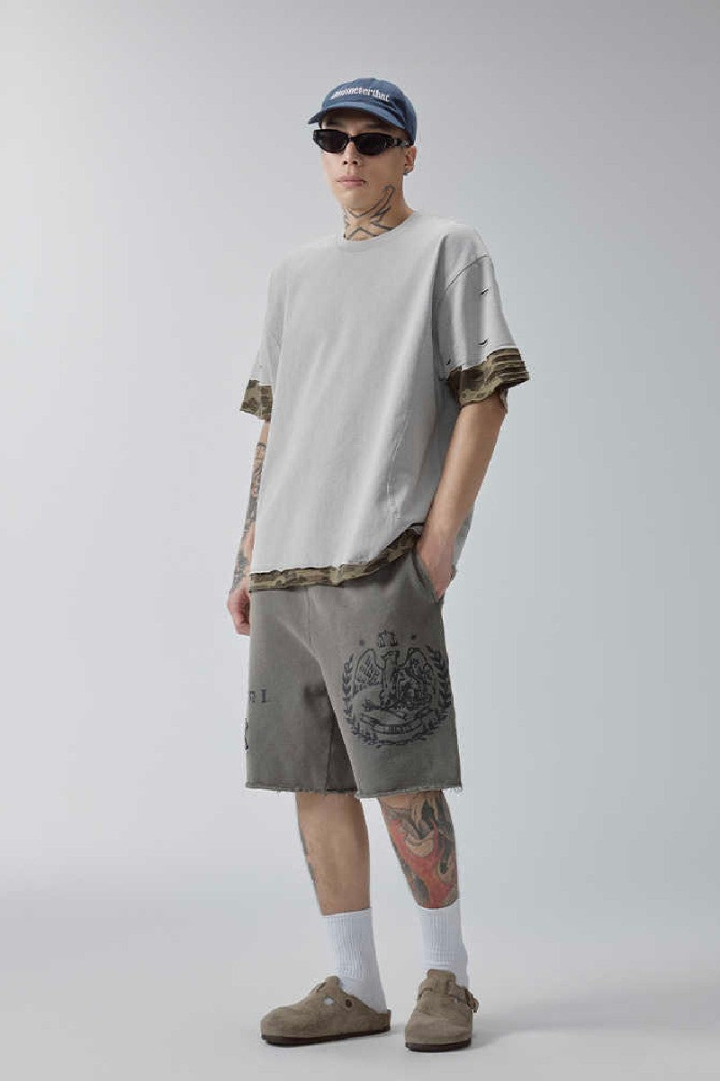 Camo Layered Distressed T-Shirt – Copping Zone