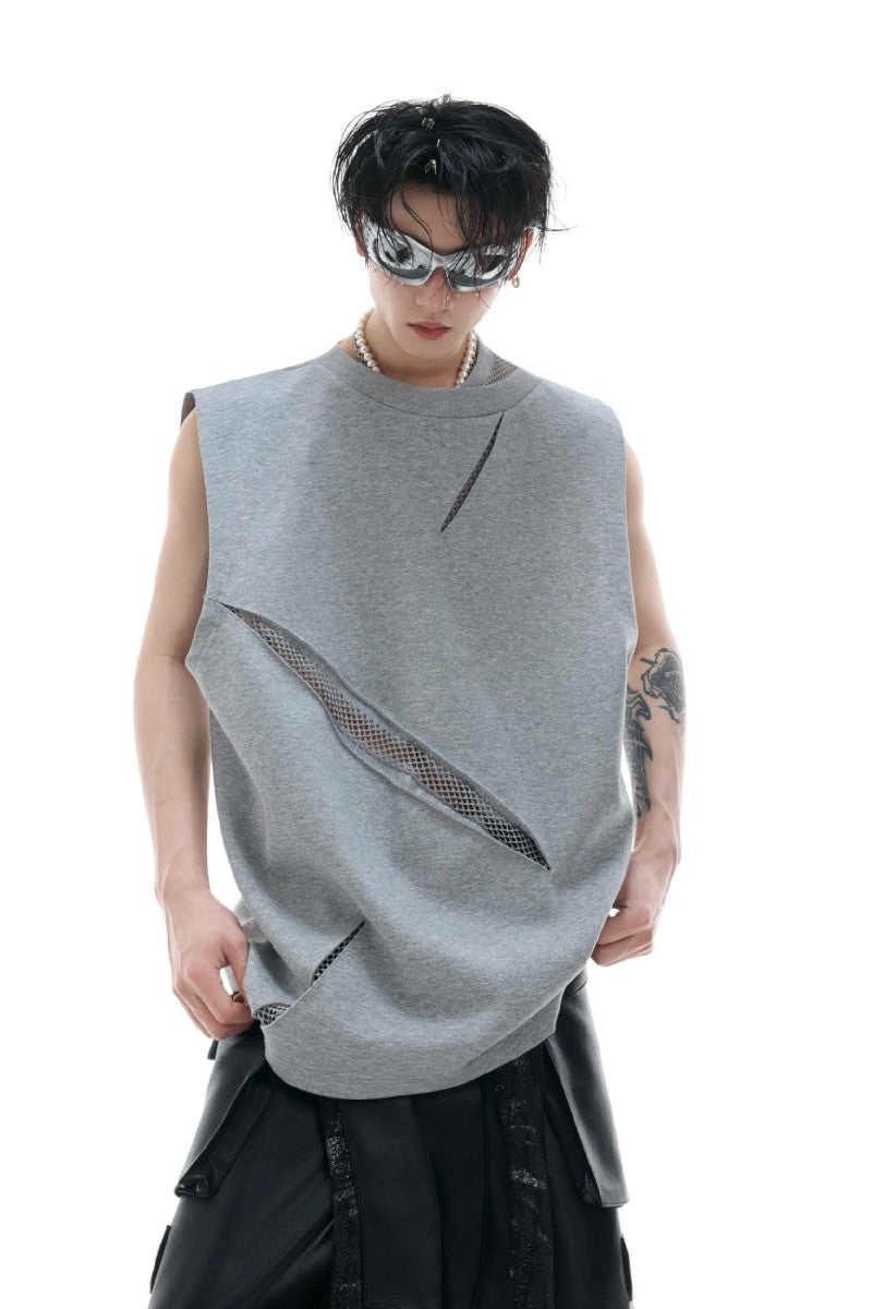 Mesh Cutout Sleeveless Vest