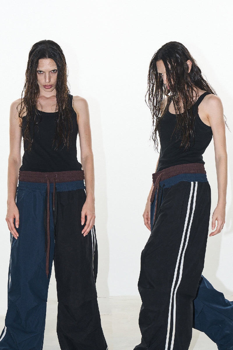 Dual-Waist Colorblock Layered Track Pants