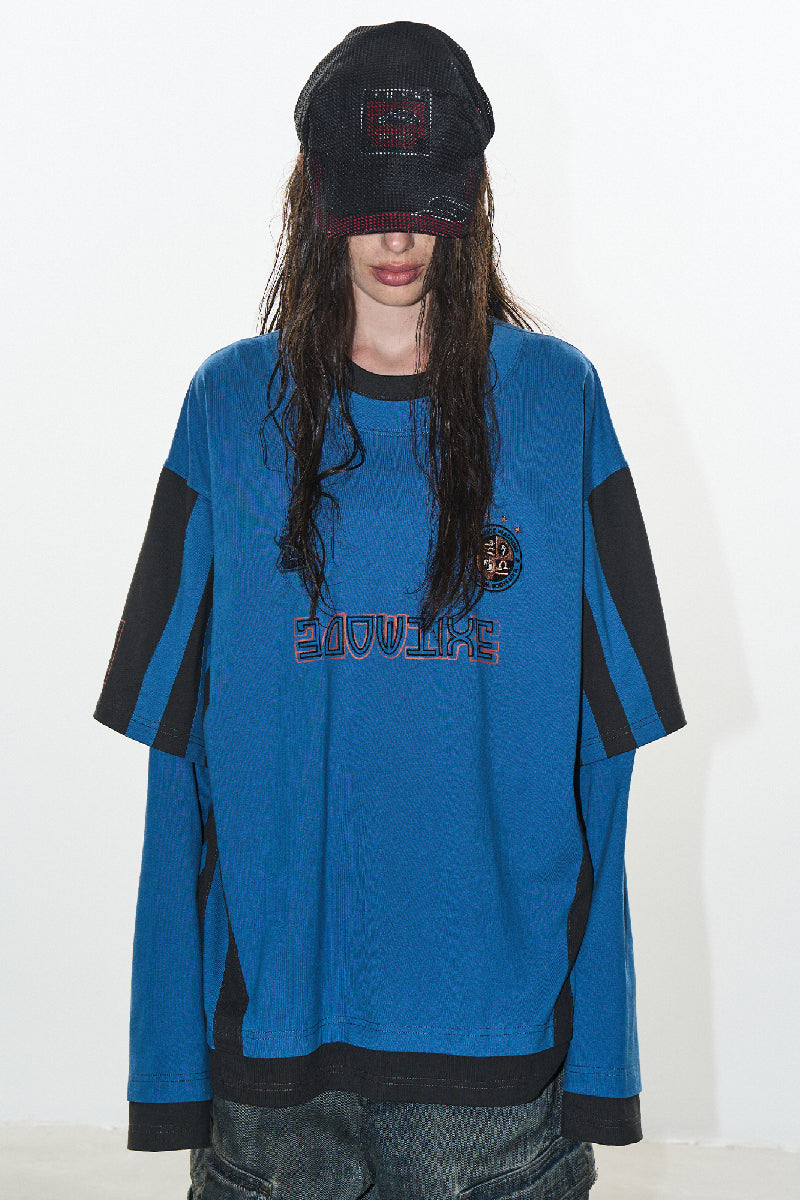 Two-Tone Striped Layered Jersey