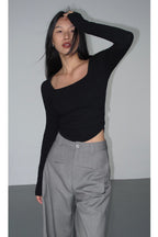 Long-Sleeve Square Collar T-Shirt