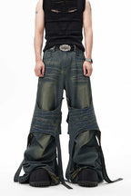 Deconstructed Strap Washed Jeans