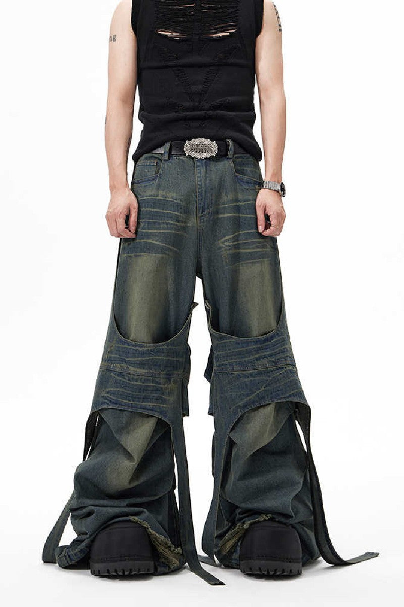 Deconstructed Strap Washed Jeans