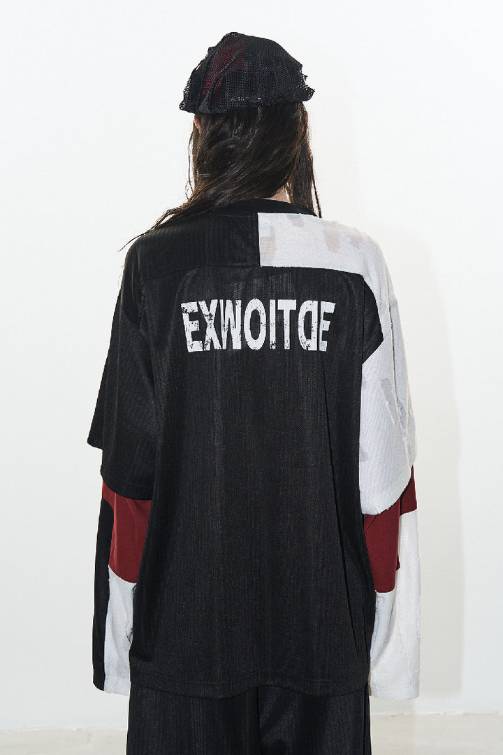 Textured Colorblock Layered Graphic Jersey