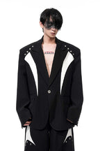 Structured Padded Shoulder Patchwork Blazer