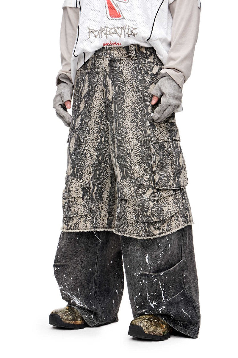 Layered Paint Wash Cargo Pants