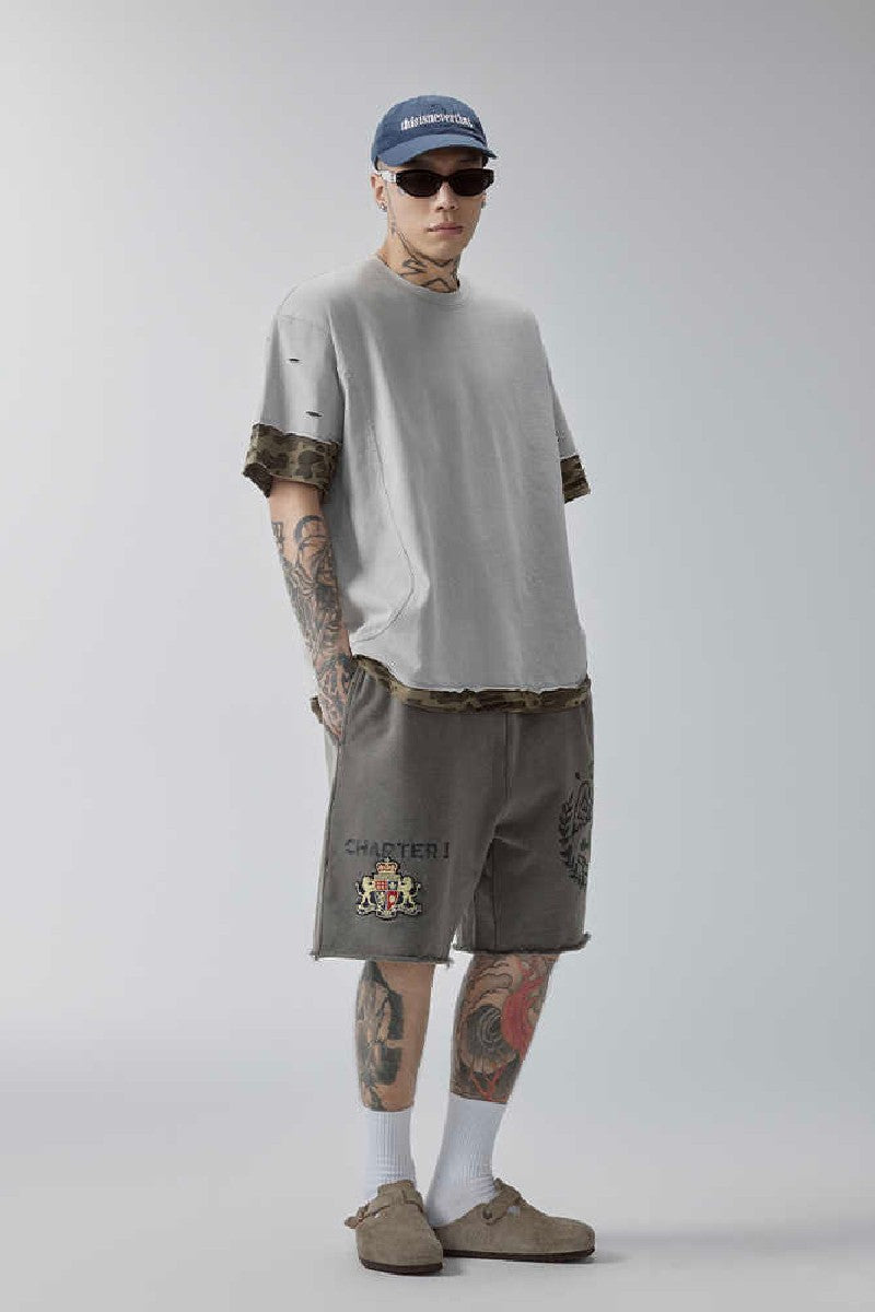 Distressed Stamp Print Shorts