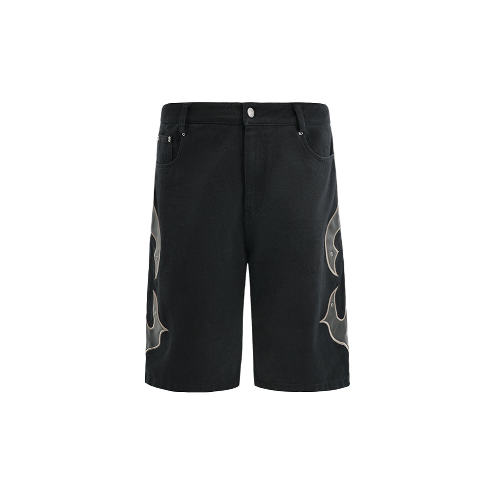 Embroidered Studded Denim Bermuda Shorts