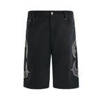 Embroidered Studded Denim Bermuda Shorts
