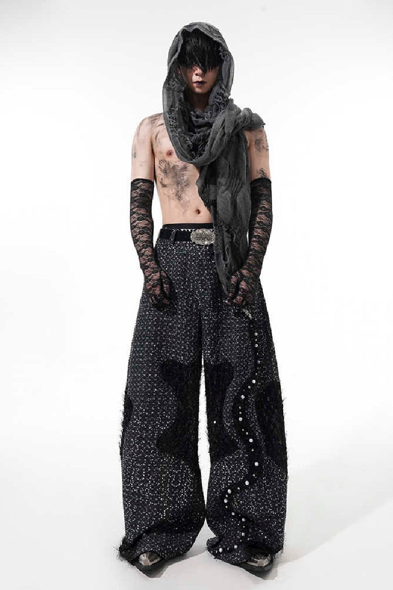 Sequin Pearl Mesh Jeans