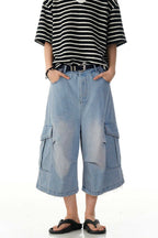 Wrinkled Blue Cargo Jorts
