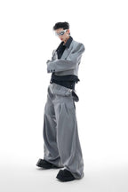 Striped Denim Panel Suit Jacket