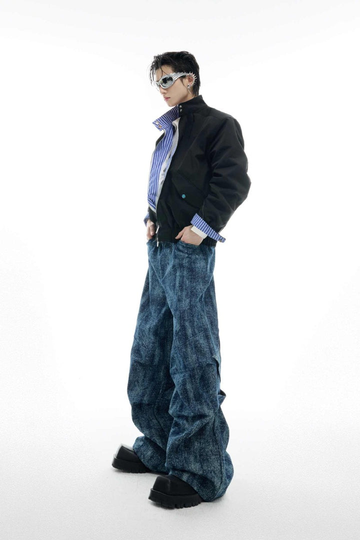 Wrinkled Textured Straight Denim
