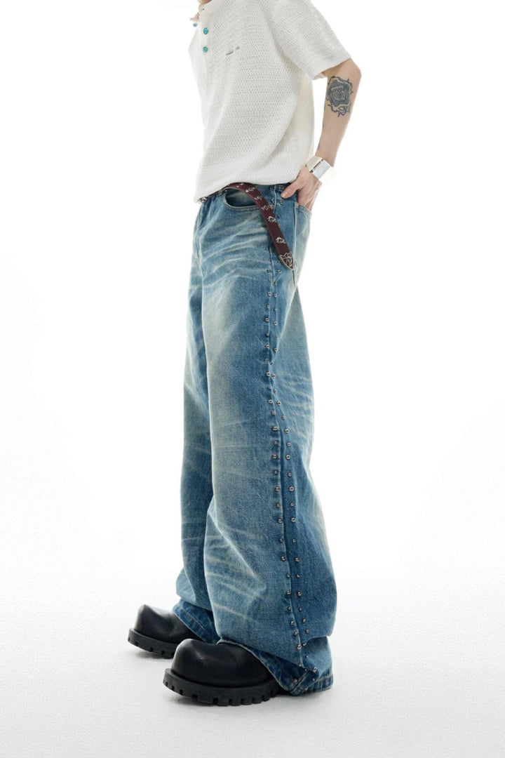 Distressed Creased Flare Denim