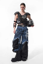 Layered Patchwork Distressed Jeans