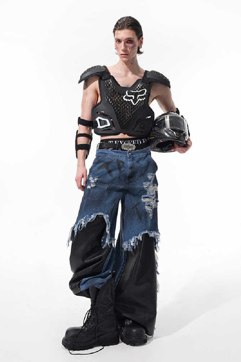 Layered Patchwork Distressed Jeans