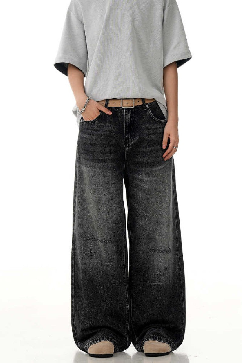 Whiskered Grey Straight Jeans