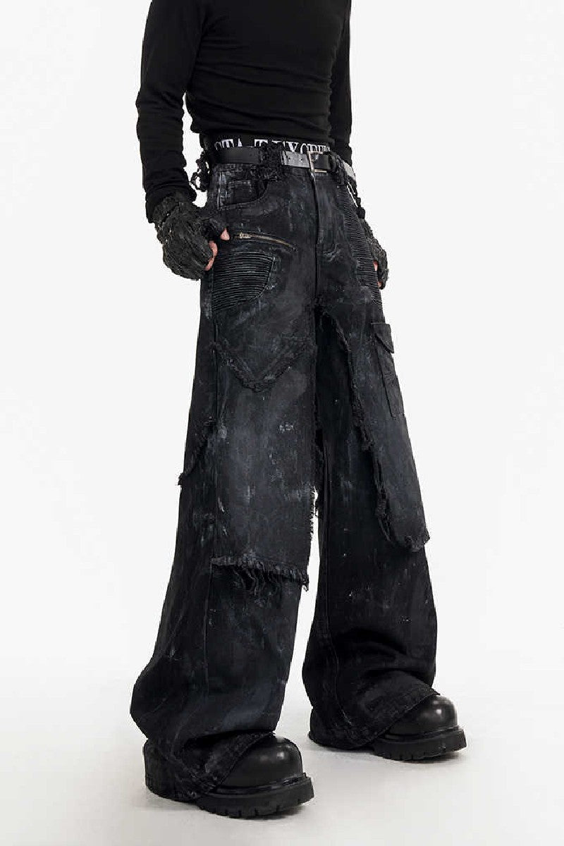 Double Layer Hand-Painted Jeans