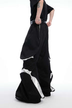 Deconstructed Contrast Stitch Wide-Leg Pants
