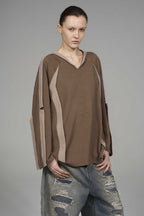 V-Neck Draped Long Sleeve Tee