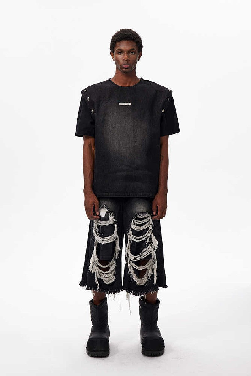 Detachable Sleeve Denim Tee