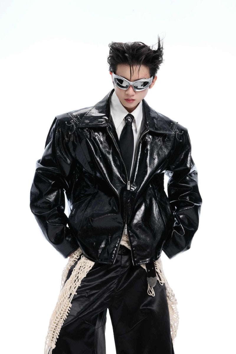 Studded Embroidered Spine Leather Jacket