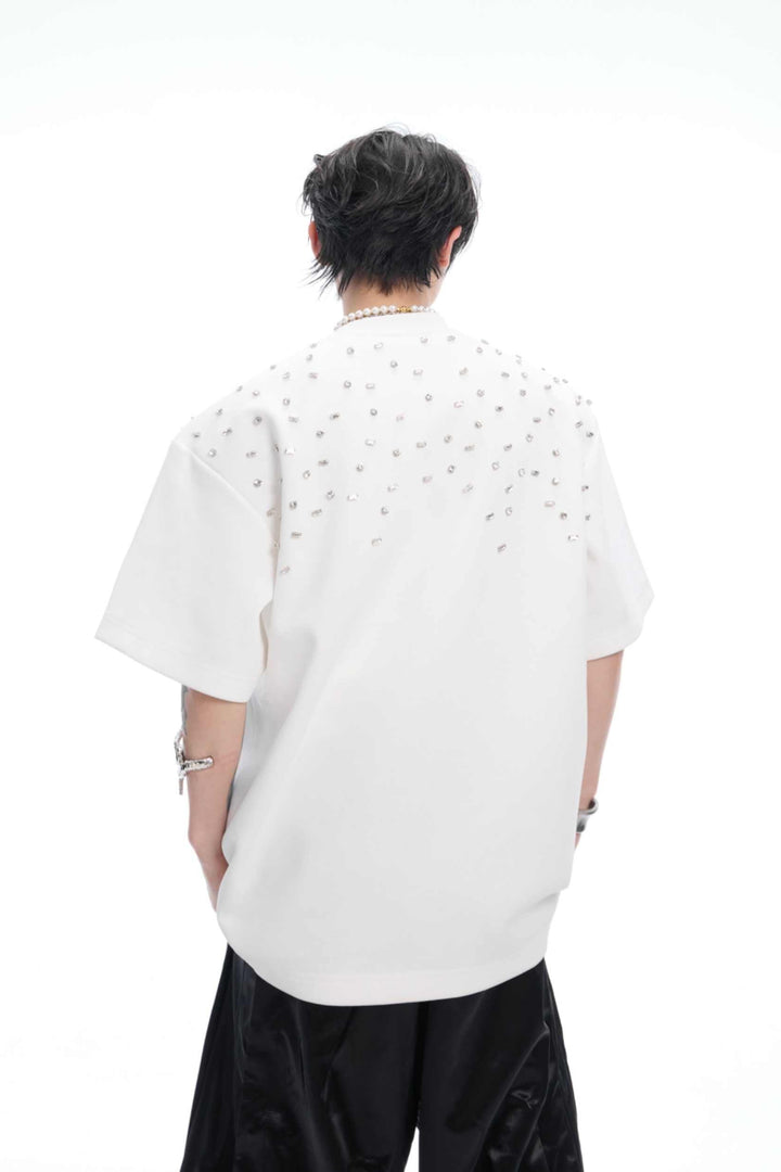 Hand-Sewn Rhinestone Cotton Tee