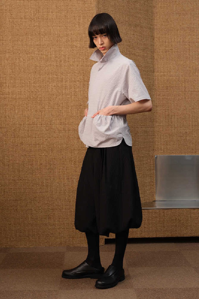 Drawstring Crinkle Short Shirt