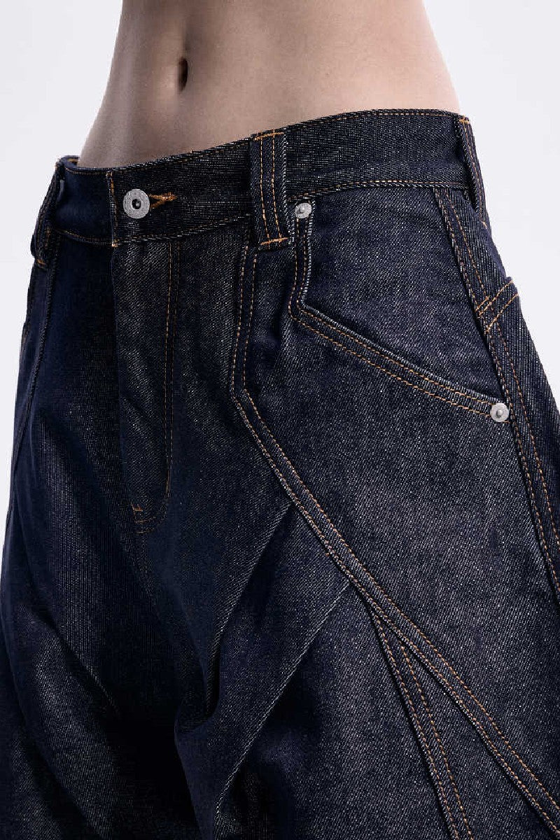 Contrast Stitch Wide Leg Jeans