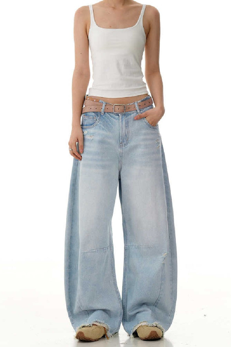 Blue Deconstructed Cropped Jeans