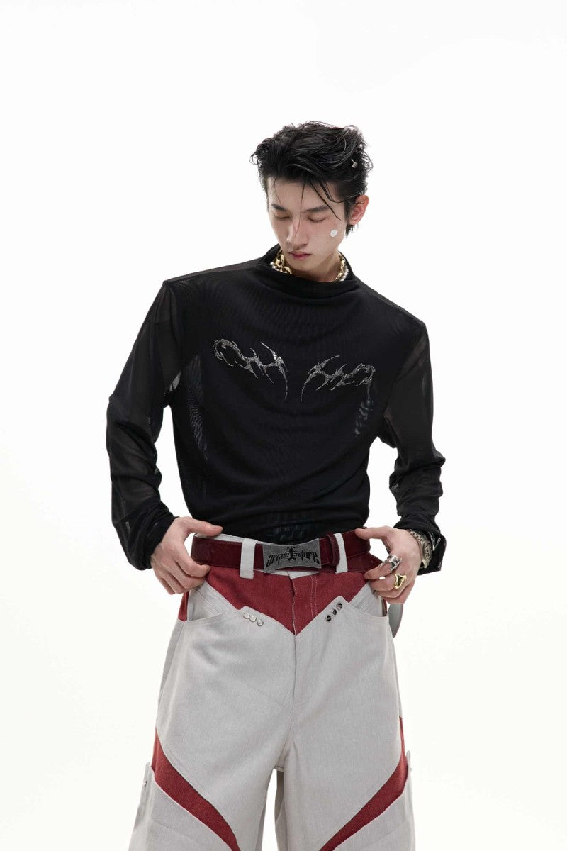 Mesh Fitted Metallic Print Tee