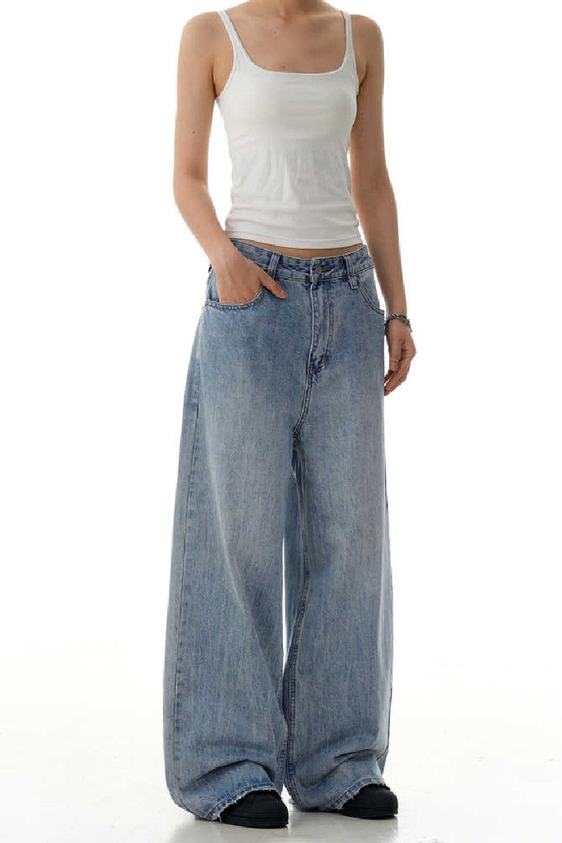 Washed Blue Straight Jeans