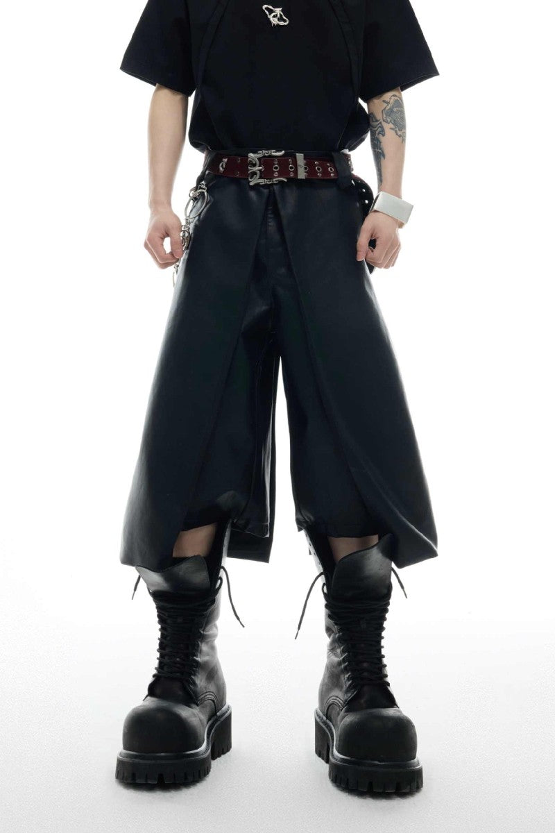 Double Layer Faux Leather Shorts