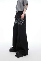 Sequin Flame Metal Button Flare Pants