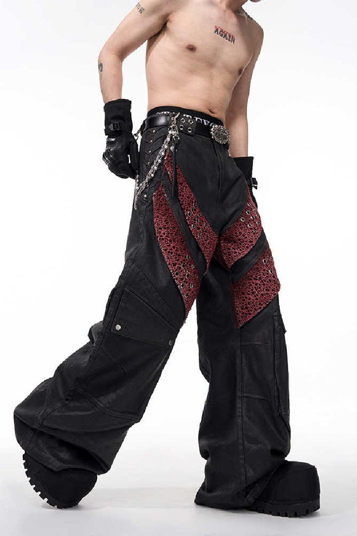 Waxed Mesh Panel Jeans